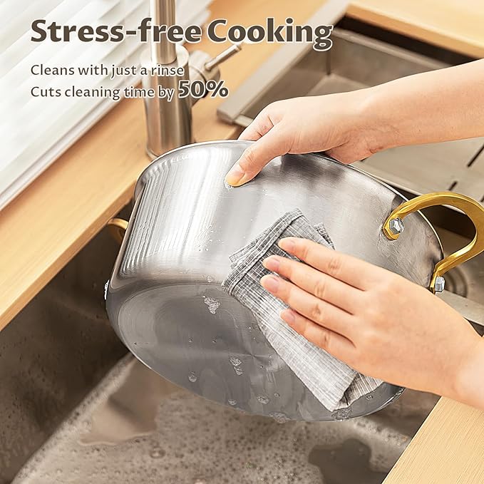 BEZIA 6 Quart Tri-Ply Stainless Steel Stockpot，Even Heat Distribution, Cooking Pot With Sturdy Handles, Oven-Safe Up to 500°F, Compatible with All Cooktops, Perfect for Soups & Stews, Silver