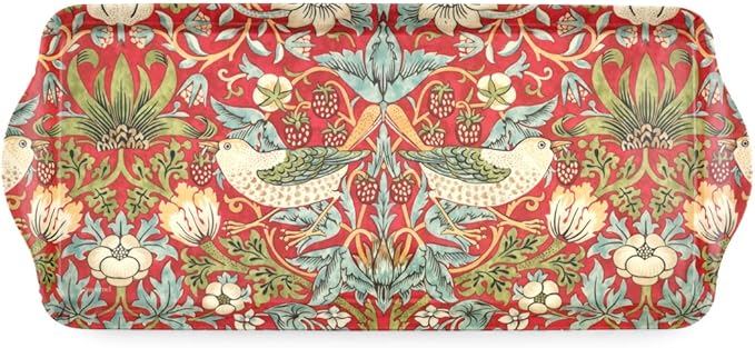 Pimpernel Morris & Co Strawberry Thief Sandwich Tray with Handles, Red - Decorative Melamine Serving Tray for Afternoon Tea, Coffee Table Display, Garden Party Entertaining, Cheese Board, Gifting
