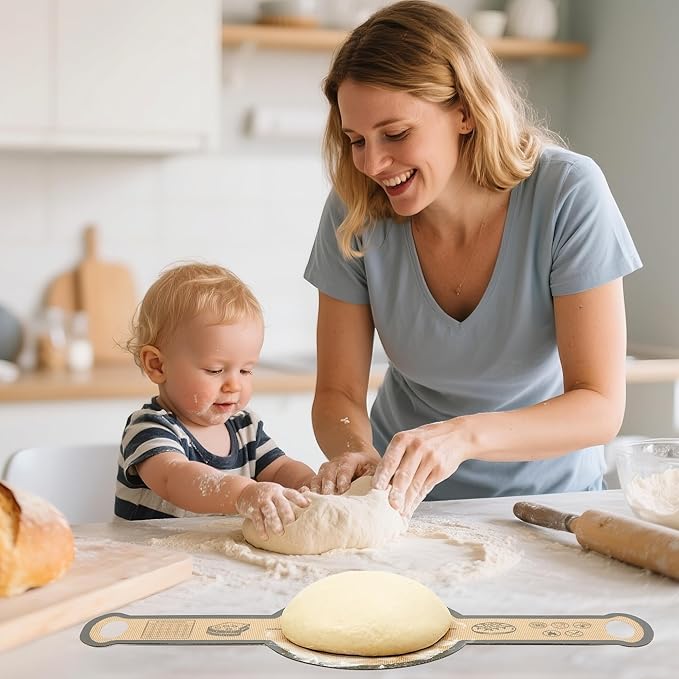 Silicone Sourdough Bread Sling Mat - 2Pcs Round Dough Baking Slings for Dutch Oven, NonStick High Degree Kitchen Sourbread Making Loaf Pan Lifter Liner, Reusable Cooking Transfer Mats with Long Handle