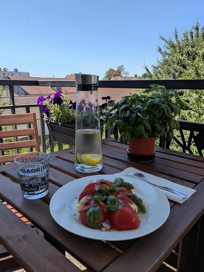 Glass Water Carafe with Lid,1200ml Glass Juice Pitcher with Stainless Steel Gravity Lid,Clear Water Pitcher for Ice Tea, Lemonade, Coffee,Juice Beverage,40 oz