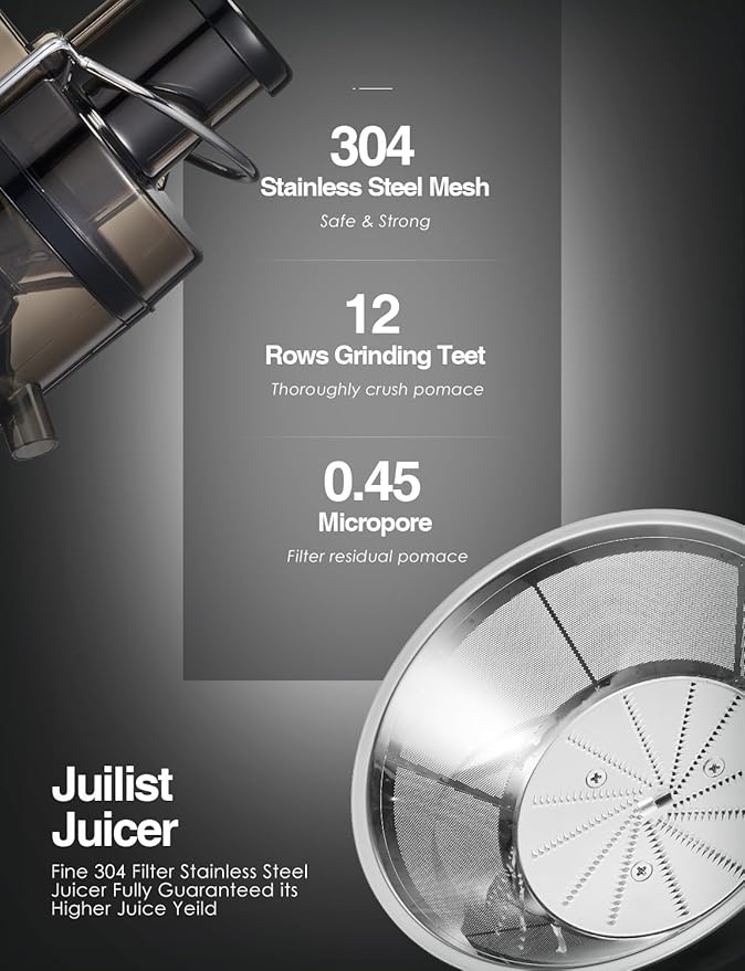 Juicer Machines, Juilist 3" Wide Mouth Juicer Extractor, for Vegetable and Fruit with 3-Speed Setting, 400W Motor, Easy to Clean, Black