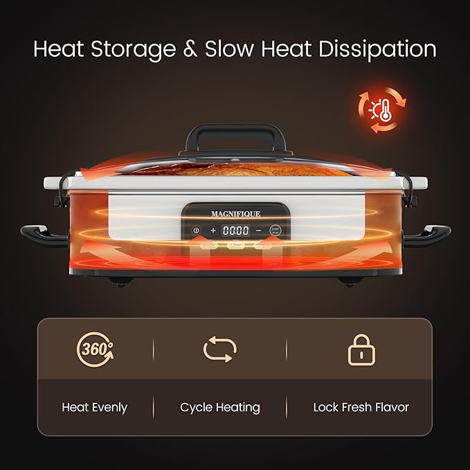 4 Quart Casserole Programmable Slow Cooker with Ceramic Baking Dish - Perfect Kitchen Small Appliance for Family Dinners, Oven Safe and Durable Bakeware for Lasagna, Roasts (White)