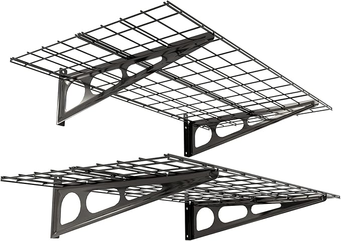 FLEXIMOUNTS 2-Pack 2x4ft 24-inch-by-48-inch Wall Shelf Garage Storage Rack Wall Mounted Floating Shelves, Black