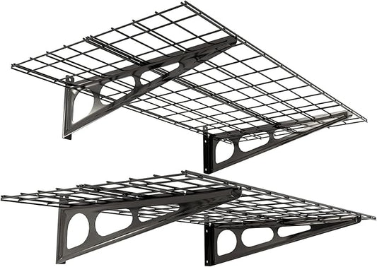 FLEXIMOUNTS 2-Pack 2x4ft 24-inch-by-48-inch Wall Shelf Garage Storage Rack Wall Mounted Floating Shelves, Black