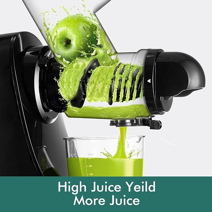 SiFENE Cold Press Juicer Machine, Dual 3" Wide Mouth Slow Masticating Juicer, Anti-Clog Function, Extracts Wheatgrass & Fruit Juice, Easy to Clean, BPA Free for Vegetable and Fruit Juicing, Black