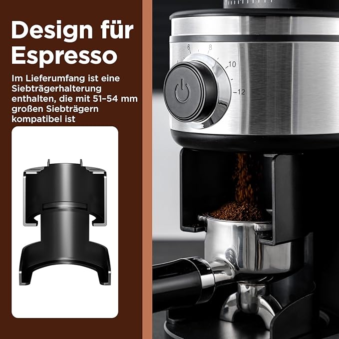 Burr Coffee Grinder, Electric Conical Coffee Bean Grinder With 30 Adjustable Grind Settings For 2-12 Cups, Sliver & Black