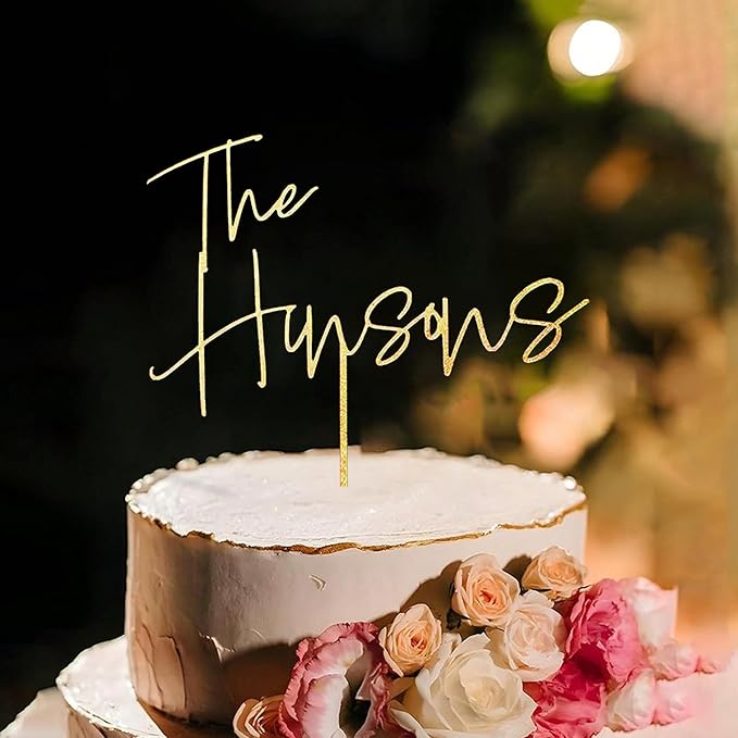 Personalized Wedding Cake Topper, Gold Cake Topper For Wedding, Rustic Weddings Cakes Topper, Personalized Acrylic or Wood Cake Decoration for Engagement, Anniversary, Bridal Shower