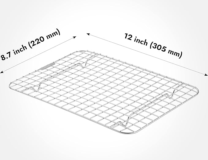CURTA 2 Pack Chef Cooling Rack, NSF Listed 18/8 Stainless Steel Oven Safe Grid Wire Cookie Cooling Racks for Baking & Cooking - 12" X 8.7" Commercial Grade comes with Lifting Handle …