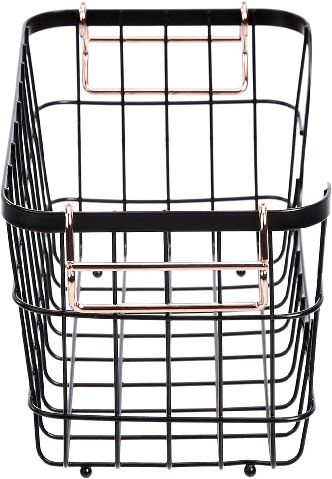 Amazon Basics Stackable Metal Wire Rectangular Storage Basket Set For Kitchen or Bathroom, 2 Count, Black