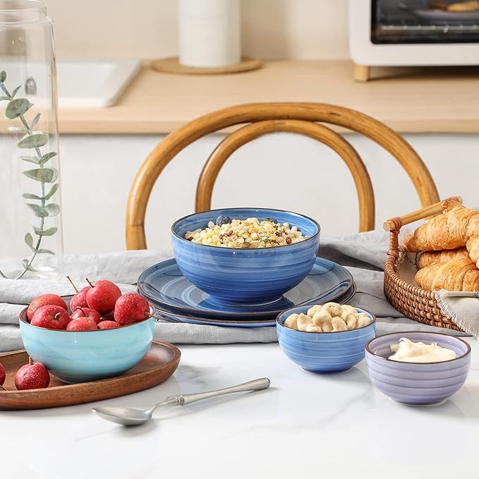 Selamica Ceramic 24 Oz Cereal Bowls Set, Deep Soup Bowls, 5.9 Inch Porcelain Kitchen Bowls for Pasta Salad Dessert Oatmeal Ramen, Microwave Dishwasher Safe, Set of 6, Gradient Blue