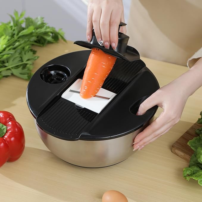 supernal Salad Spinner Stainless Steel Large,Vegetable Washer with 5.3 Qt Bowl,Salad Chopper Bowl,Nesting Bowls with Graters,Large Mixing Bowl Bowls for Kitchen With 5 Grater
