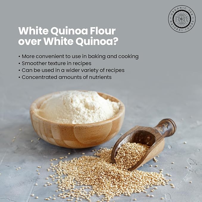 Pride of India- White Bolivian Quinoa Flour 1 lbs (454 gm) Nutty Earthy Taste Freshly Milled in Small Batches | Used for Baking Pizza Crust Thickening Agent Coating | Vegan, Gluten-Free