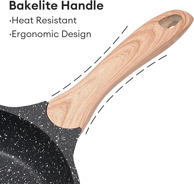 JEETEE 9.5 Inch Nonstick Frying Pan, Stone Coating Cookware, Nonstick Omelette Pan with Heat-Resistant Handle, Induction Skillet for Eggs (Grey)