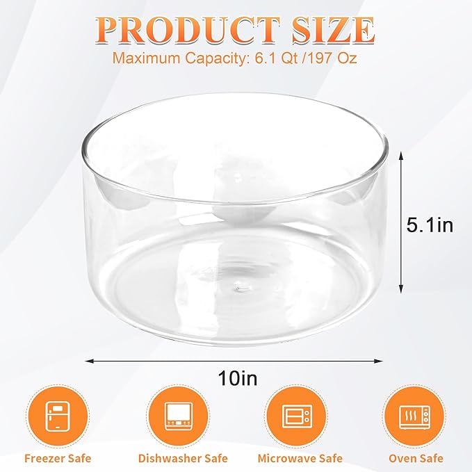 Large Salad Bowl, 10 inch Trifle Bowl Glass 197 oz, Versatile Mixing and Serving Bowls for Laying Ice Cream,Cake,Cupcake,Salad,Fruit,Baking,Dessert and Party Diy, Microwave Safe