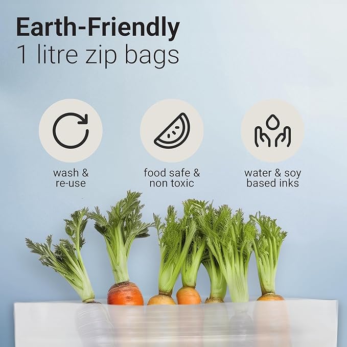 Vove Compostable Zip Bags | 30-Pack Quart Size (1L) | PLA PBAT Biodegradable Storage Bags | Certified Eco-Friendly Food Storage | Zero Waste Kitchen | Plastic-Free Sustainable Storage