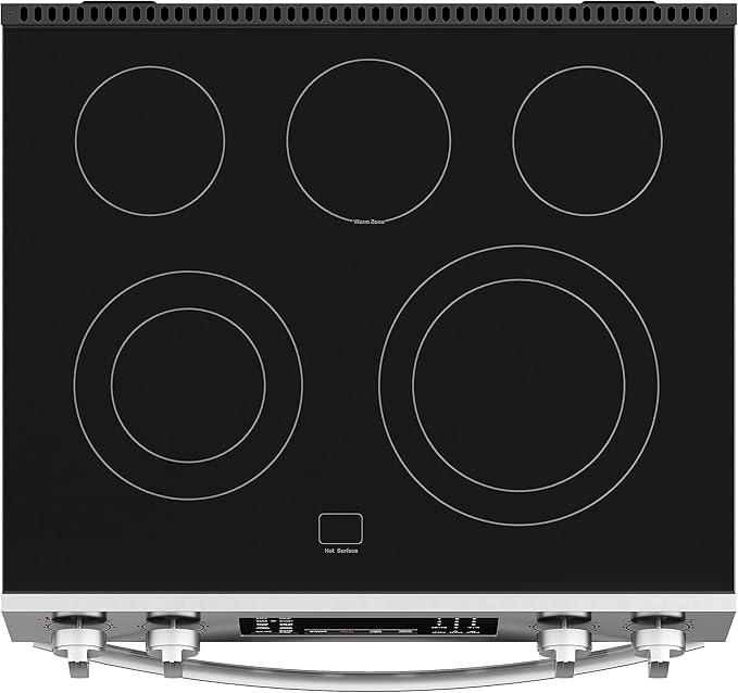 Kenmore Front Control Electric Range Oven with 5 Cooktop Elements with 7 Cooking Power Options, True Convection, Steam and Self Clean, Freestanding Oven, 4.8 cu. ft. Capacity Stainless Steel