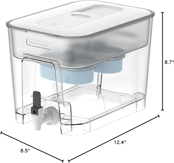 Waterdrop Alkaline 40 Cup Dual Filter Dispenser, 8X Faster Filtration, 200-Gallon Lifespan, Water Filter Dispenser for Home/Office, 2 Replacements, Reduces Chlorine, White