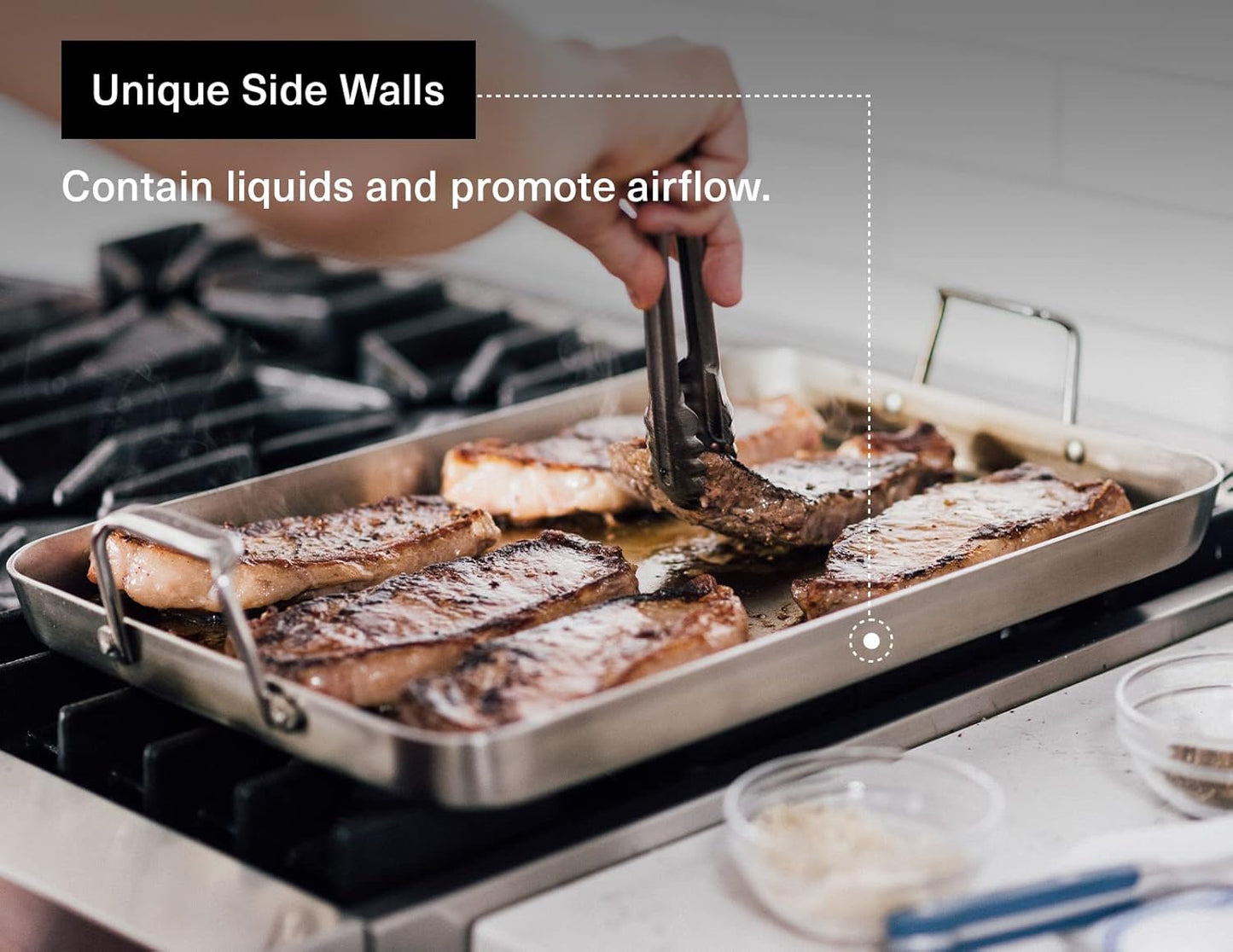 Misen Stainless Steel Roasting Pan with Handles - Versatile 5-Ply Design, Easy Grip Handles, Multi-Functional Cooking, Ideal for Baking, Searing, & Roasting, Superior Heat Conduction, Premium - 18"