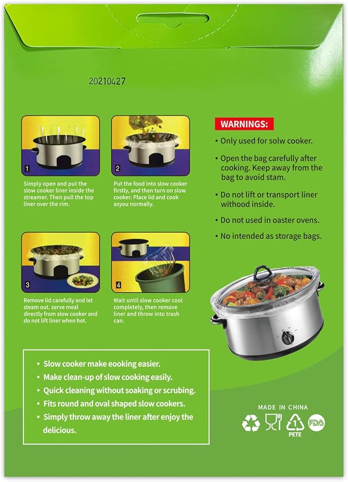 ECOOPTS Slow Cooker Liners Disposable Cooking Bags Small Size Pot Liners Fit 1QT to 3QT Suitable for Oval & Round Pot (20)