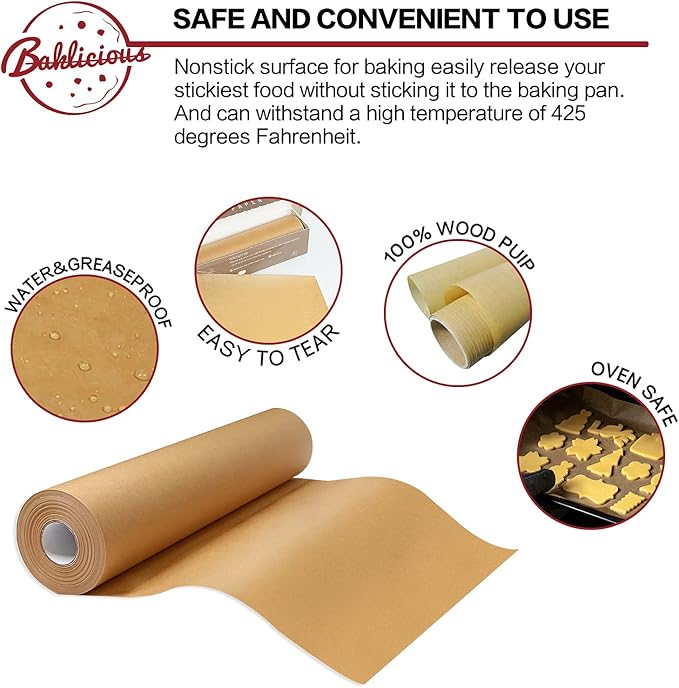 Unbleached Parchment Paper Roll for Baking, 2 Pack of 15 In X 210 Ft Non-stick Baking Parchment Paper, Food Grade Cooking Paper for Baking Bread, Cookies,Pans, Oven, Air Fry