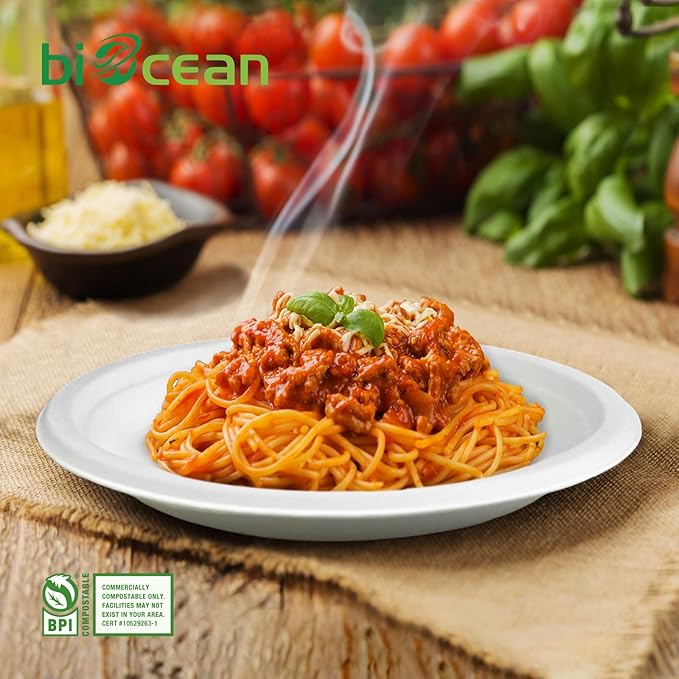 9 Inch Compostable Plates White [125 Pack] - Heavy Duty Compostable Paper Plate, Disposable Eco-Friendly Sugarcane Bagasse Plates for Dinner, Party, and Weddings (Round)