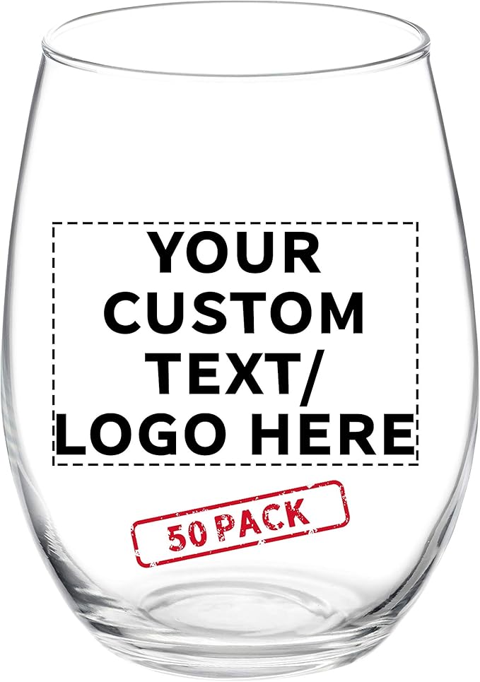 DISCOUNT PROMOS 50 ARC Stemless Wine Glasses Set, 21 oz. - Customizable Text, Logo - Chardonnay, Cabernet, Merlot, Sauvignon - Clear