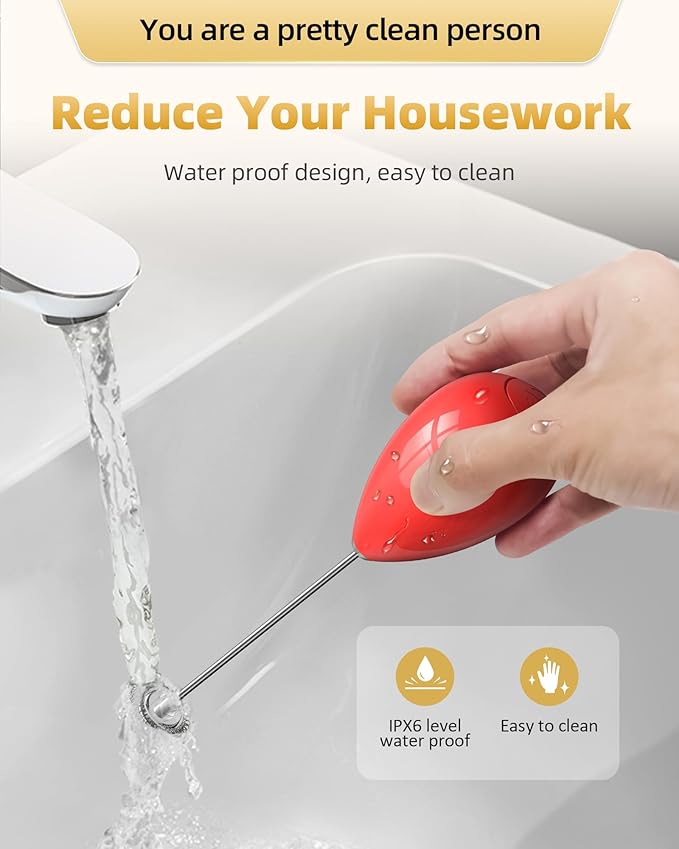 Milk Frother Handheld with Case,USB C Rechargeable Frother Wand for Coffee, Portable Electric Whisk with Stand,Waterproof Hand Drink Mixer Travel for Lattes, Cappuccino, Matcha, Egg (Red)