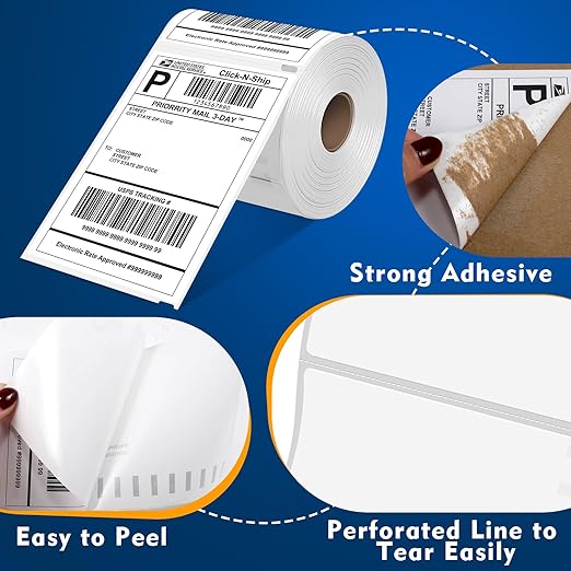 L LIKED 2200 PCS 4"x 6" Direct Thermal Labels White Perforated Shipping Label, Compatible with DYMO 4XL 1744907,Zebra, Rollo, Jadens, Nelko, 220 Labels per Roll, 10 Rolls