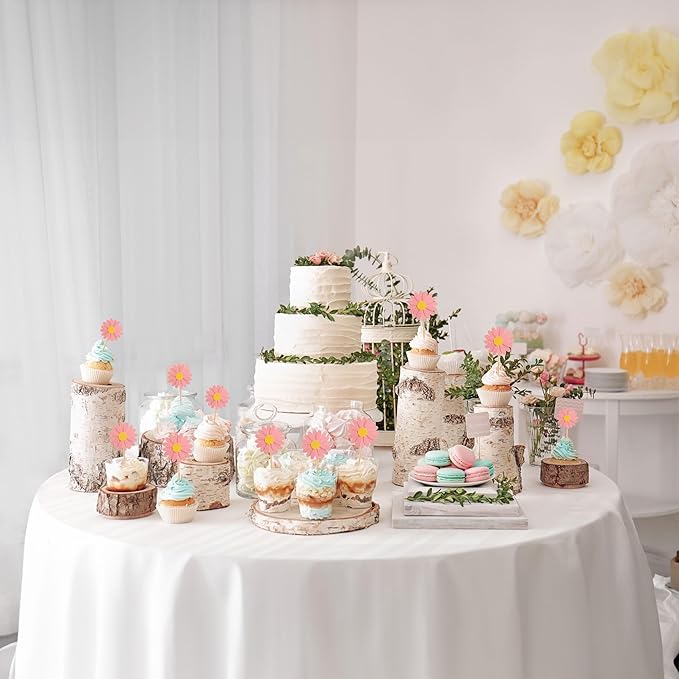 24Pcs Daisy Cupcake Toppers Daisy Flower Party Picks Spring Daisy Toothpicks Chrysanthemum Food Picks Girls Baby Shower Birthday Wedding Party Decorations Pink