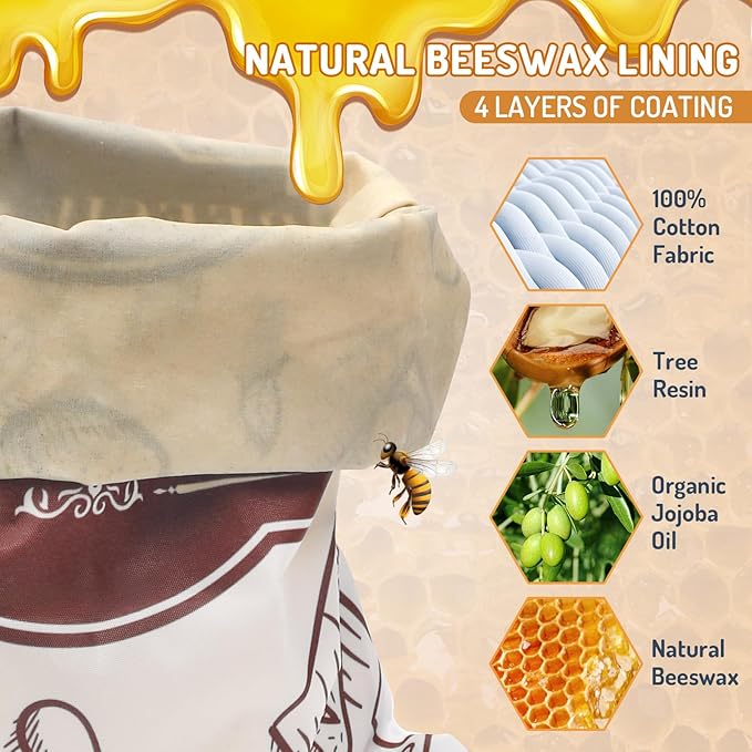 2-Pack Beeswax Bread Bags for Homemade Bread，Reusable Sourdough Storage Bags with Premium Beeswax Coating for Loafs Baguette Fresh Keeping,Great Baking Essentials and Gifts for Families & Friends.