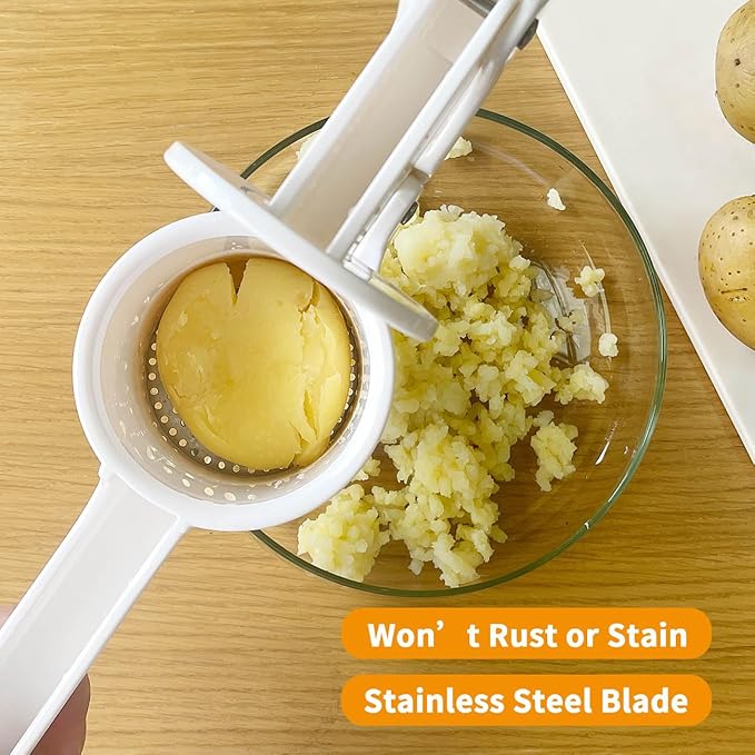 LHS Potato Ricer, Potato Masher for Potatoes with 3 Interchangeable Discs, Large Capacity Potato Masher and Ricer Kitchen Tool for Fruit, Vegetables, Baby Food, White