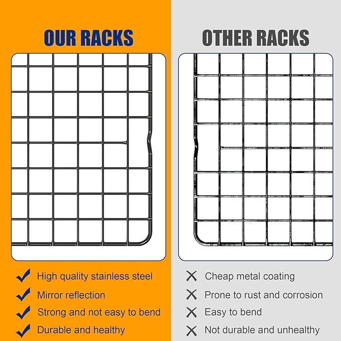 2PCS Cooling Racks for Cooking and Baking -11.65''x16.85''Heavy Duty Stainless Steel Wire Rack for Baking, Grilling, Roasting - Oven & Dishwasher Safe - Fits Half Sheet Pan（Black）