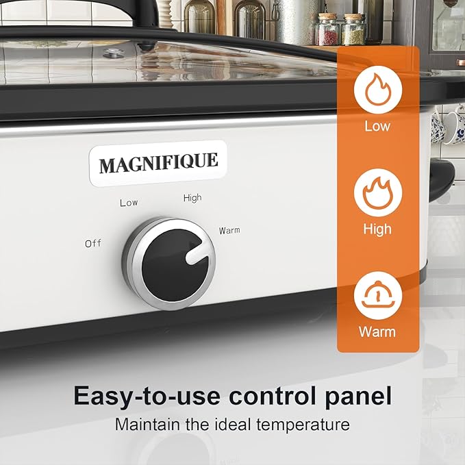 Magnifique 4-Quart Slow Cooker with Casserole Manual Warm Setting - Perfect Kitchen Small Appliance for Family Dinners, Dishwasher Safe Crock, White