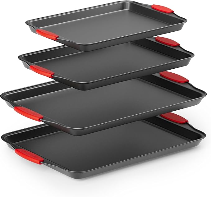 Country Kitchen Nonstick Stackable Bakeware Set - Heavy Duty, Durable, Easy Release Baking Set, Red, 4 Pcs