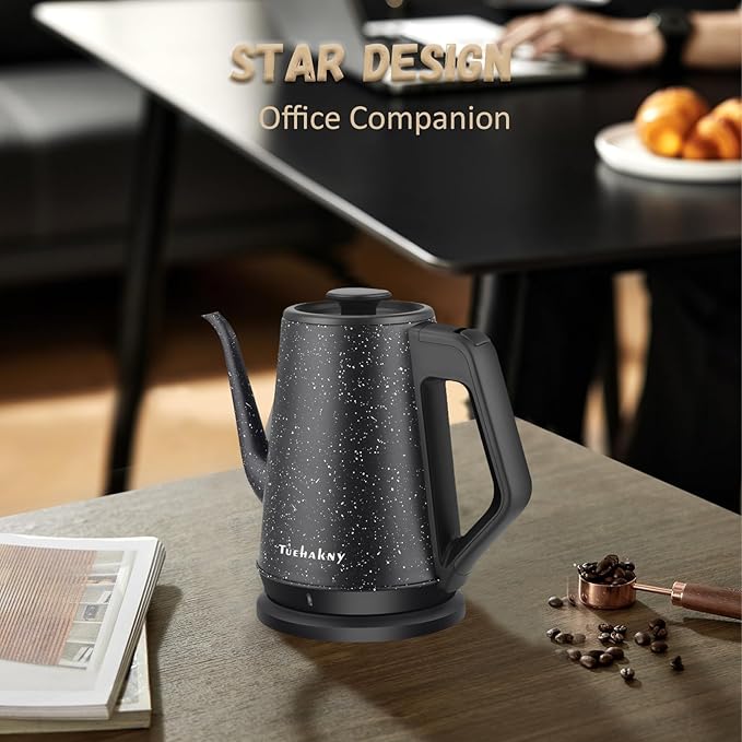 1l Electric Kettle 1000w, Quick Heat-Up In 3 Min, Black Stainless Steel Kettle With Star Design (Bpa-Free), Automatic Shut-Off, Compact For Office/Travel/Kitchen