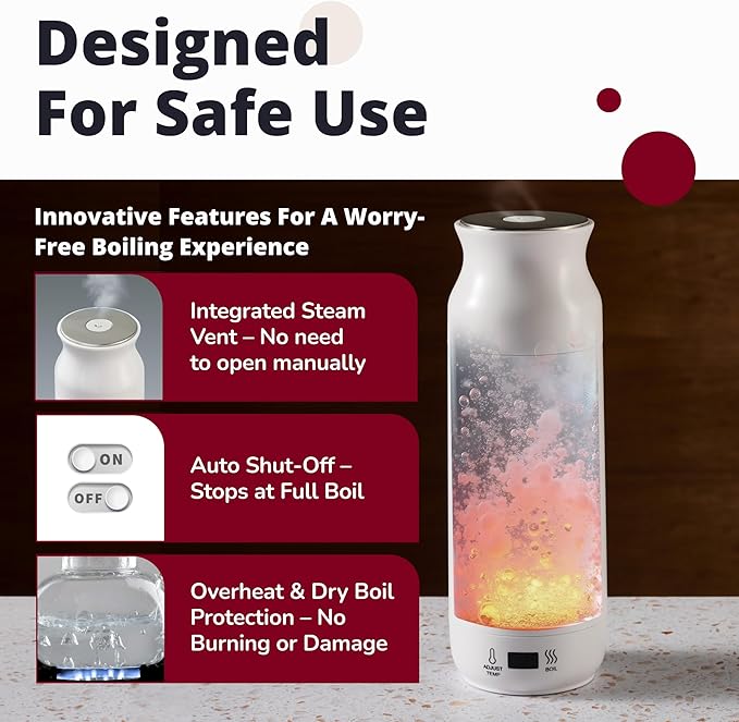 Electric Kettle - Travel Portable Heater for Coffee Tea Milk Soup - Stainless Steel Travel Water Boiler tea pot with Temperature Control - LED - Automatic Power Off - 450ml - Kitchen Appliance