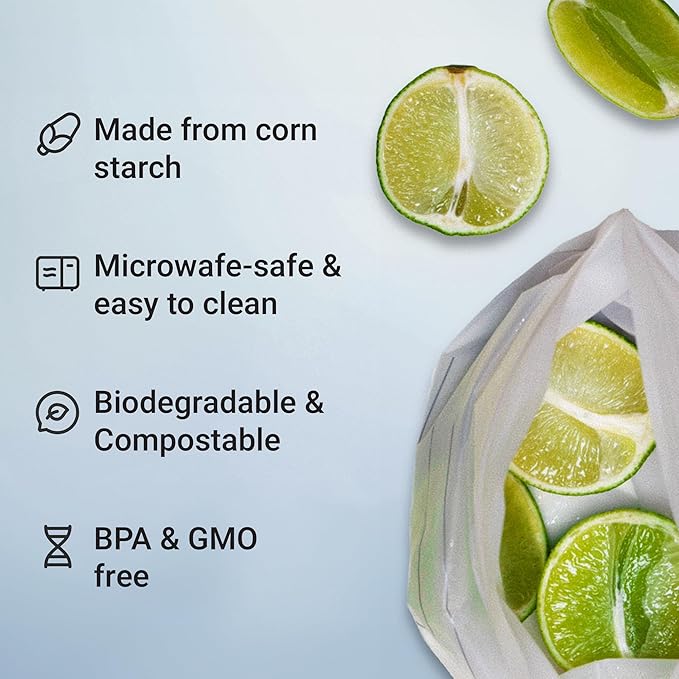 Vove Compostable Zip Bags | 30-Pack Quart Size (1L) | PLA PBAT Biodegradable Storage Bags | Certified Eco-Friendly Food Storage | Zero Waste Kitchen | Plastic-Free Sustainable Storage