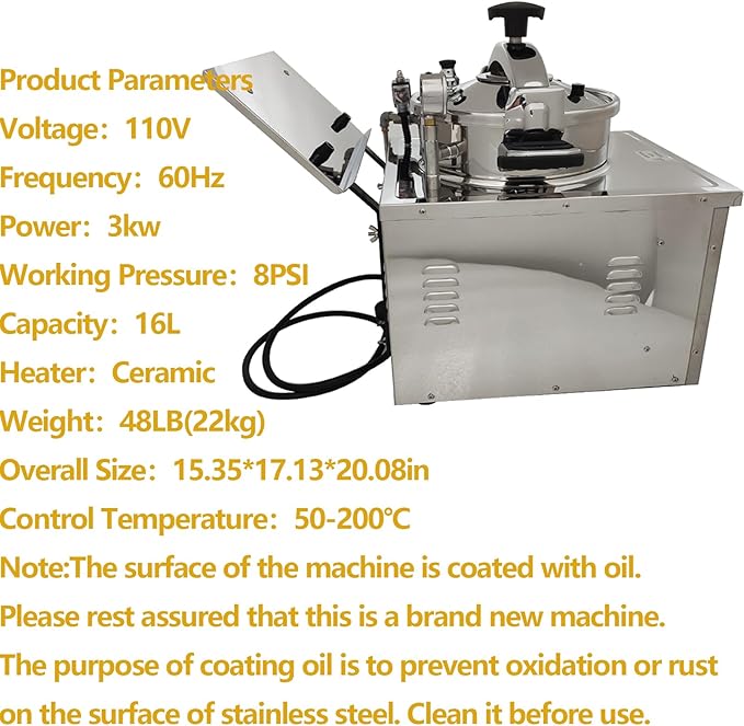 16L High Pressure Fried Chicken Stove Commercial Chicken Deep Fryer Electric Countertop Pressure Fryer with a Fitted Timer 110V 3KW
