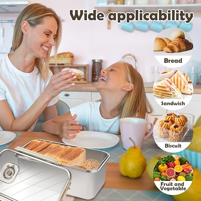 Bread Box for Homemade Bread, Time Recording Bread Storage Container with Lid, Airtight Fresh Bread Holder bin For Kitchen Countertop, Dishwasher Safe
