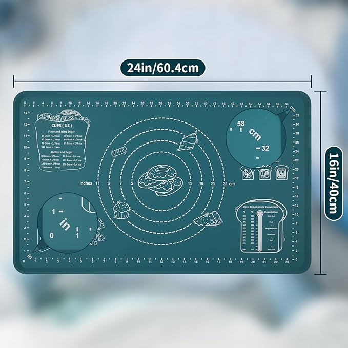 DANIA & DEAN Silicone Baking Mat - Upgrade Mom Theme 26x16 Inch Extra Thick Pastry Mat with Measurements, Non-Slip and Reusable, Kneading Dough Mat for Kitchen Counter, Bread, Cookies, Pizza, Pasta