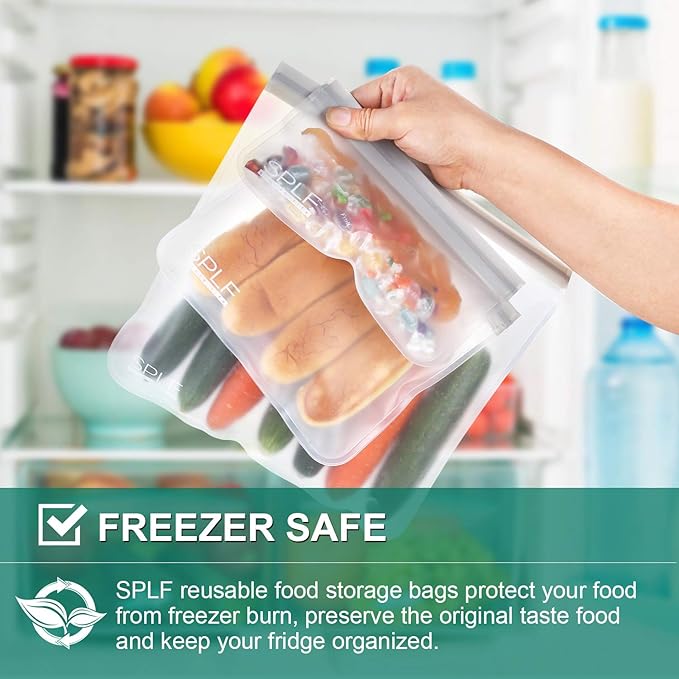 SPLF 18 Pack BPA FREE Reusable Storage Bags (6 Gallon Freezer Bags, 6 Sandwich Bags, 6 Snack Bags), Extra Thick Leakproof Silicone and Plastic Free Lunch Bag