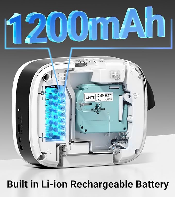 Label Maker Machine with-Tape, Rechargeable Label Maker Waterproof-Labels, Portable Bluetooth Labeler, Labeling Machine with Backlit LCD, QWERTY Keyboard & APP Connectivity for Home Office Use