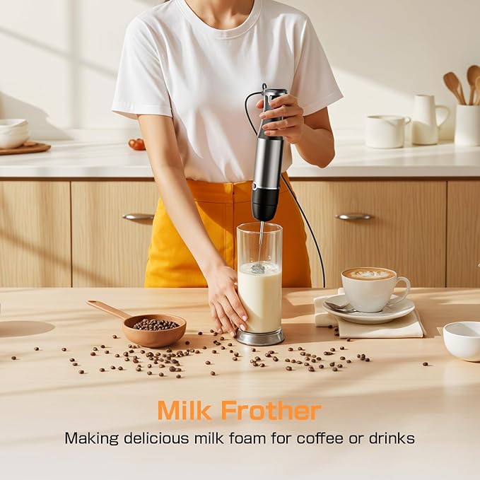 Immersion Blender Handheld 1100W - 3 in 1 Hand Blenders Set with Trigger Speed Control Stainless Steel Emulsion Stick with Whisk and Milk Frother, Emulsifier for Kitchen for Soup, Smoothie, Puree