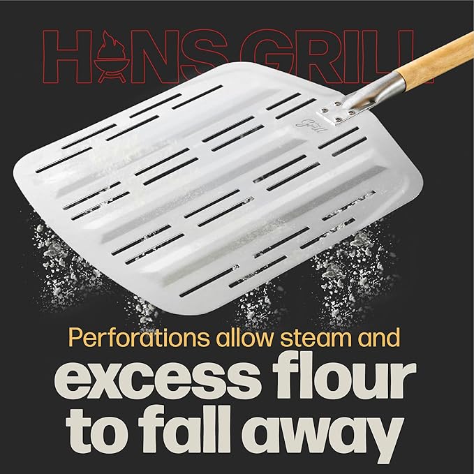 Hans Grill Pizza Stone PRO XL Baking Stone For Pizzas use in Oven, Grill or BBQ FREE Long Handled Anodised Aluminium Pizza Peel | Rectangular Stone 15 x 12" Inches | For Pies, Pastry, Bread, Calzone