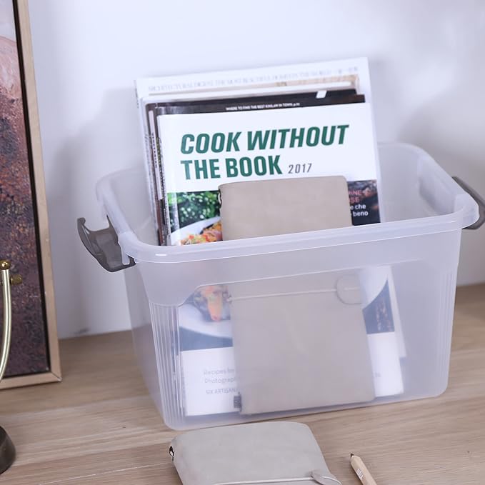 Citylife 4 Packs 8.5 QT Storage Bins with Lids Clear Plastic Bins with Grey Handle Stackable Storage Containers for Organizing