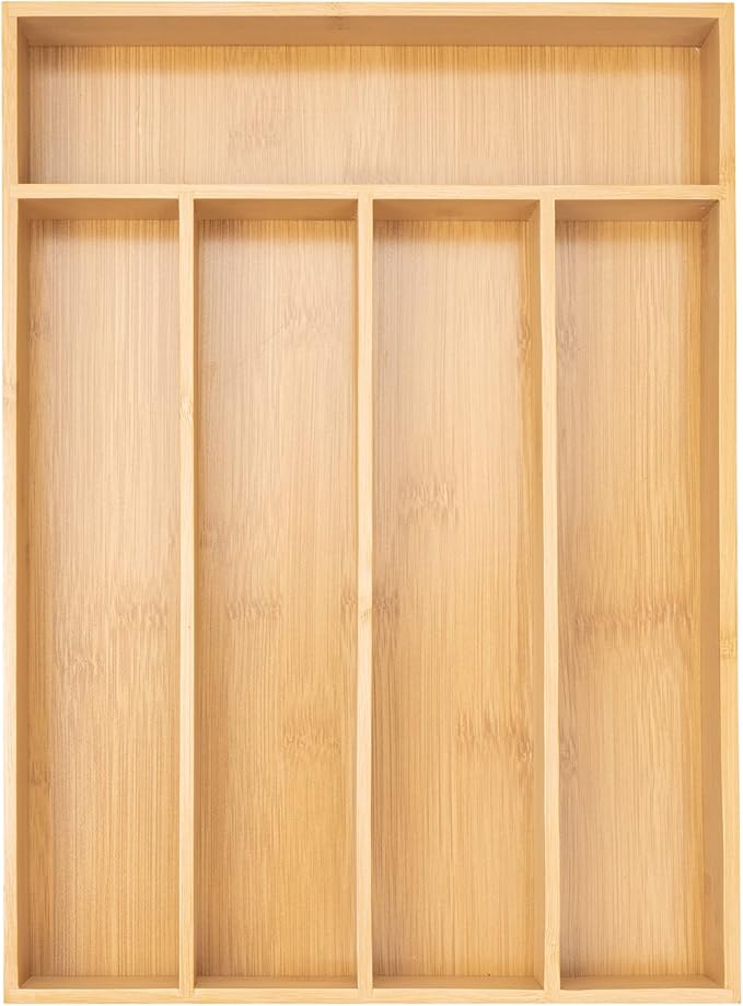 Silverware Organizer Kitchen Drawer Organizer Utensil Organizer Bamboo Silverware Holder Cutlery Organizer in Drawer Flatware Organizer Tray(5 slots, Natural