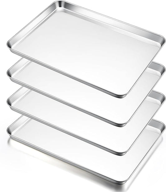 E-far Large Baking Sheets Set of 4, 20”x14” Stainless Steel Cookie Sheet Pans for Oven, Non Toxic Big Metal Baking Tray for Cake Cookies, Healthy & Rust Free, Mirror Finish & Dishwasher Safe