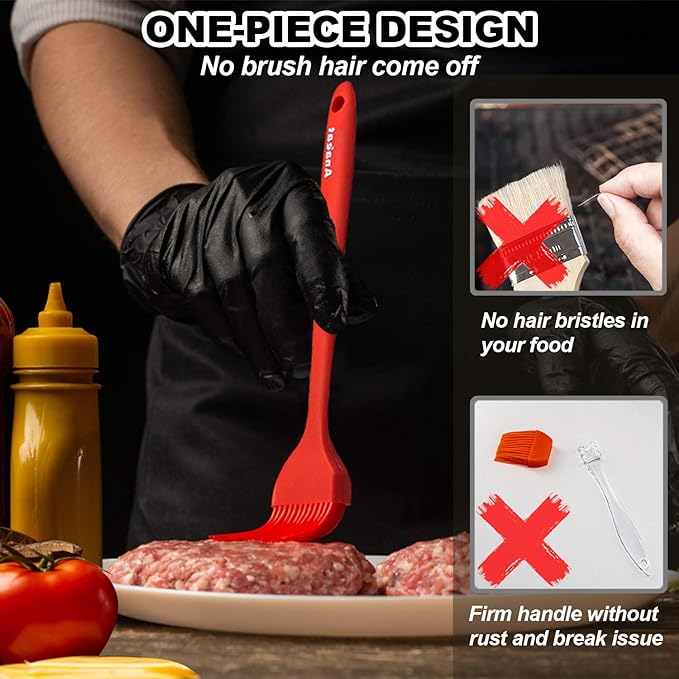 Anaeat High Heat Resistant Silicone Basting Pastry Brush Set of 5- Hygienic One-Pieces Design Spread Oil Butter for BBQ Grill Barbecue Baking Kitchen Cooking - BPA Free & Dishwasher Safe (10"+8.2")