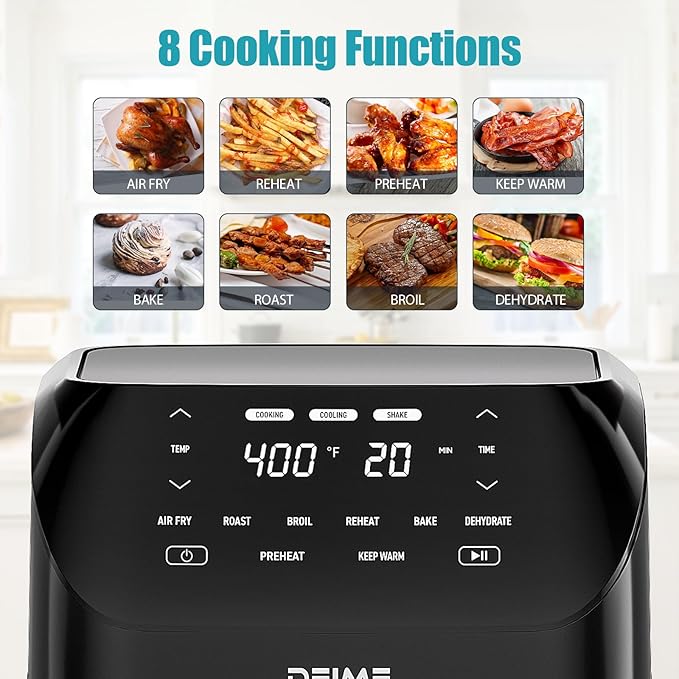 Air Fryer 6.2 QT Large Capacity Oilless Hot Air Fryers Oven 1500W Healthy Cooker with 8 Presets, Digital LCD Touch Screen, Visual Cooking Window, Non-Stick Basket, Included Recipe (Black-M)