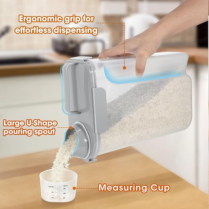 Dog Cat Food Storage Container, 5-7 Lbs Airtight Pet Food Storage Container with Easy-Pouring Spout and Portable Handle, Bird Seed Dispenser, Kitchen Organizer for Rice Cereal Flour -Light Grey
